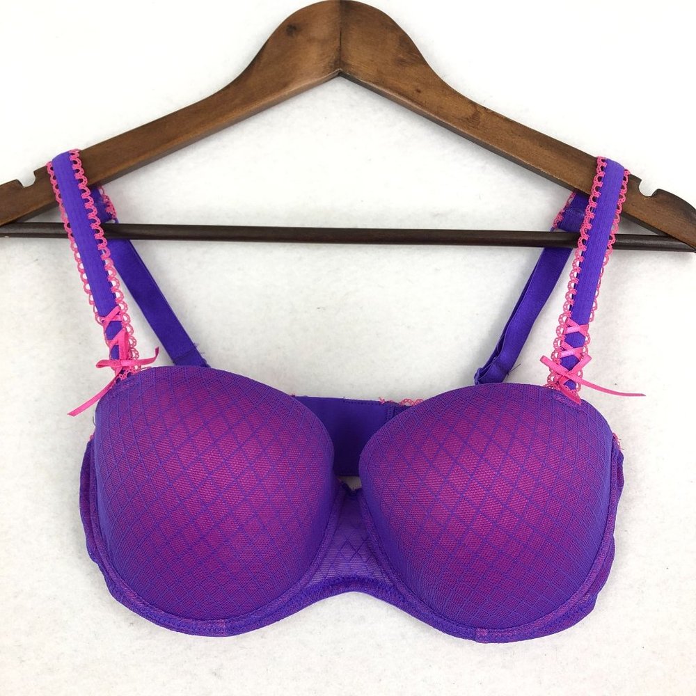 La Vie en Rose Women's Size 34DD Purple Pink Mesh Lace Trim Bow Detail Bra